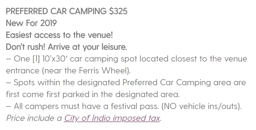 Preferred Car Camping Coachella 2019