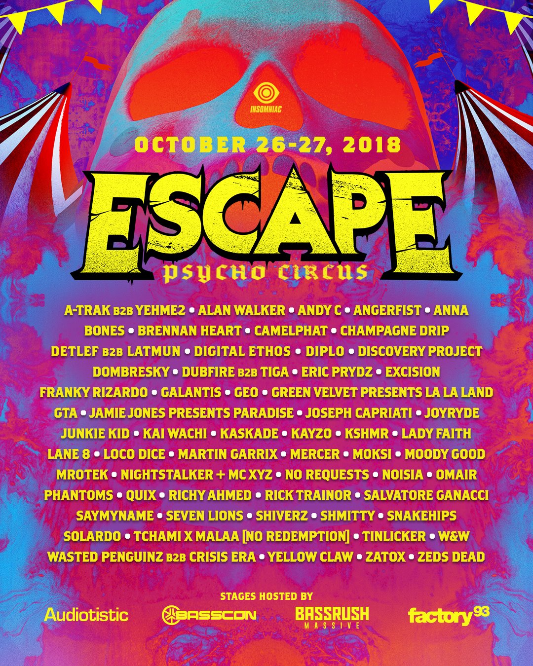 Insomniac Drops JawDropping Escape Psycho Circus 2018 Lineup! EDM