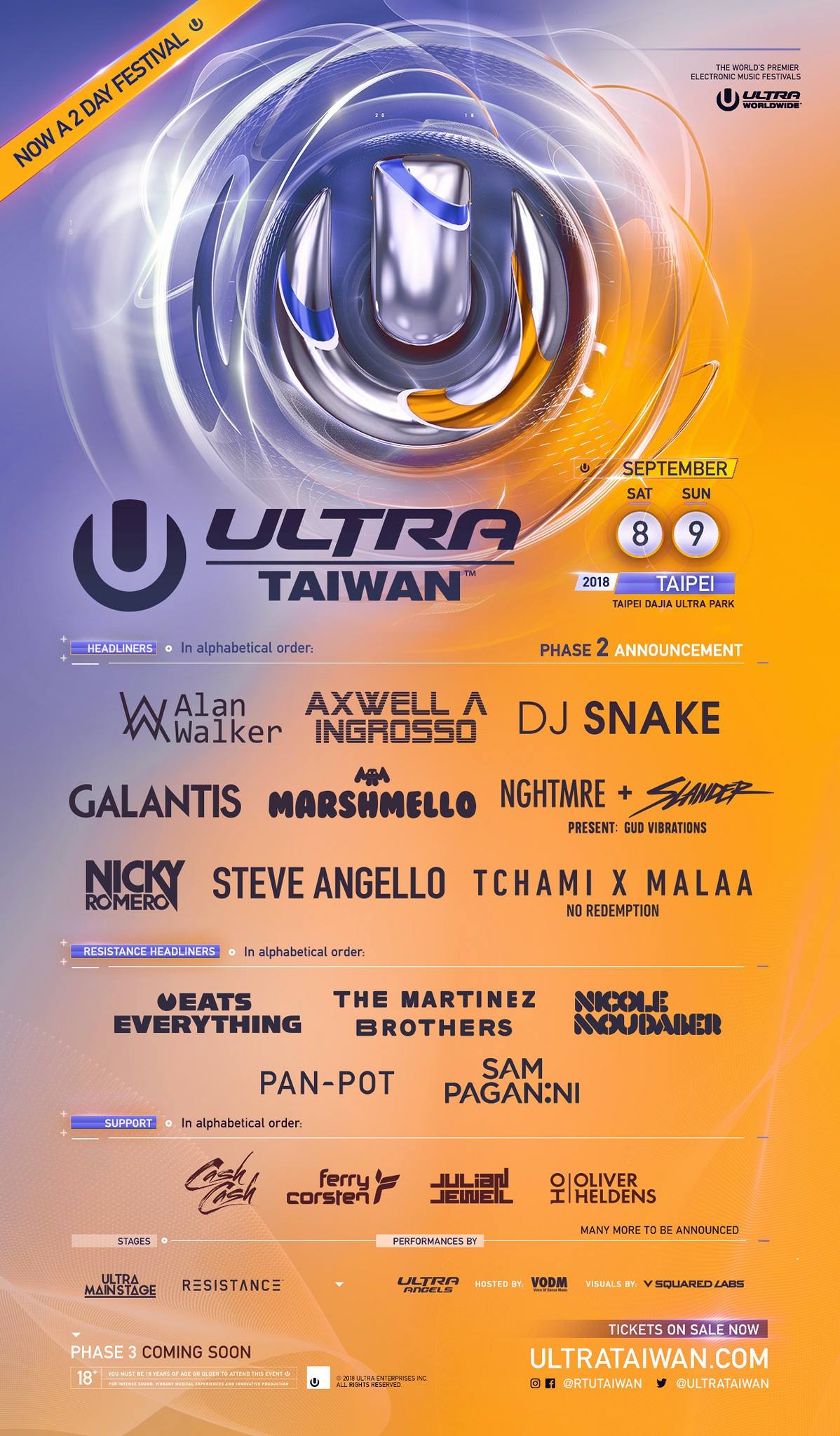Ultra Taiwan 2018 Phase 2 Lineup