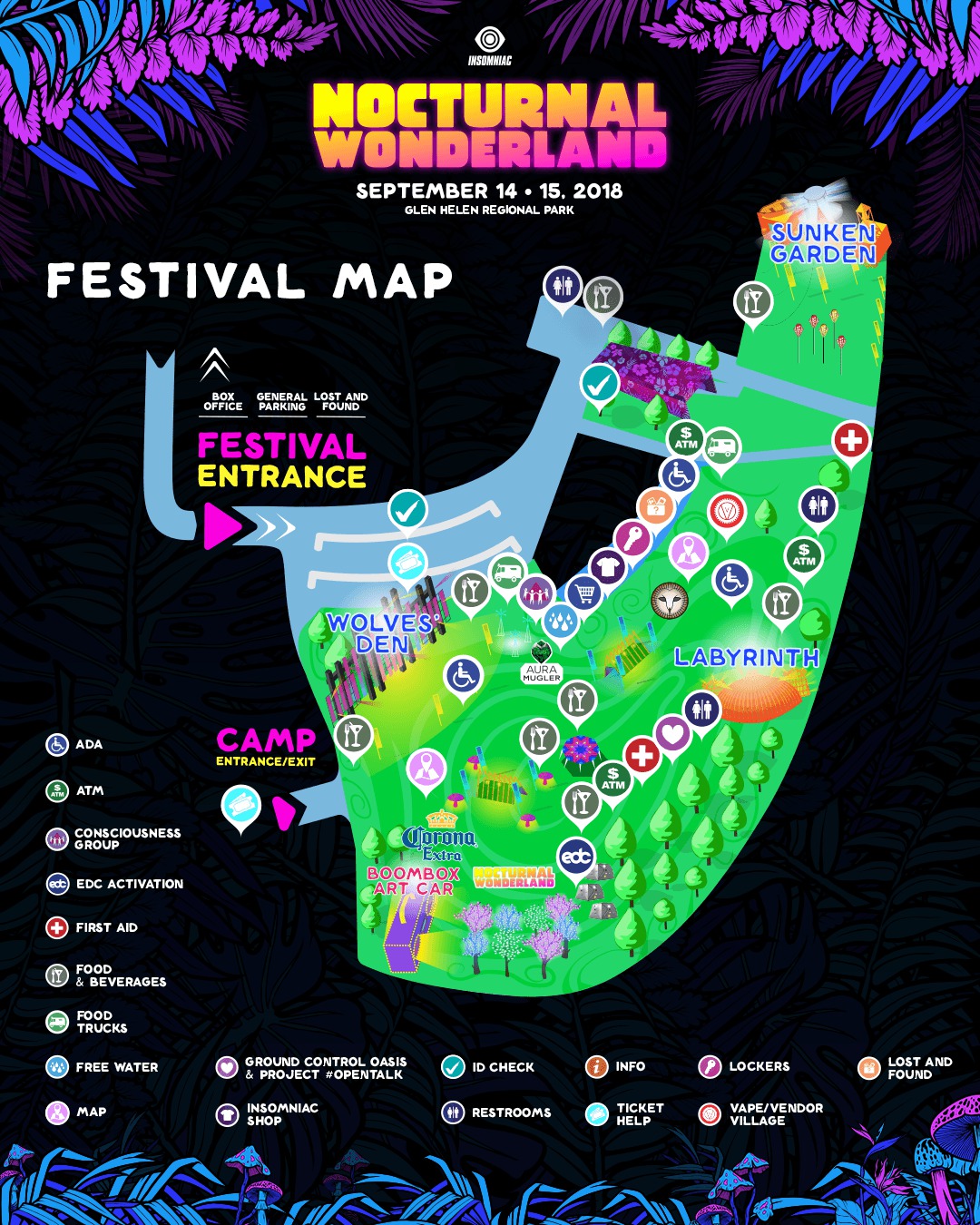 Nocturnal Wonderland 2018 Festival Map