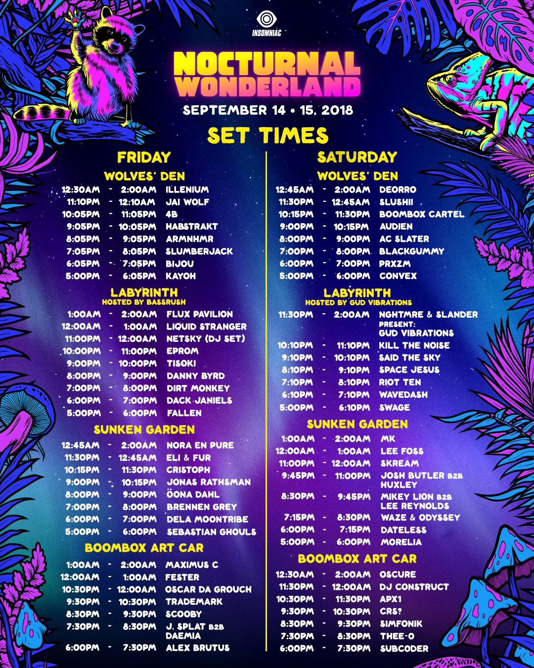 Nocturnal Wonderland 2018 Set Times