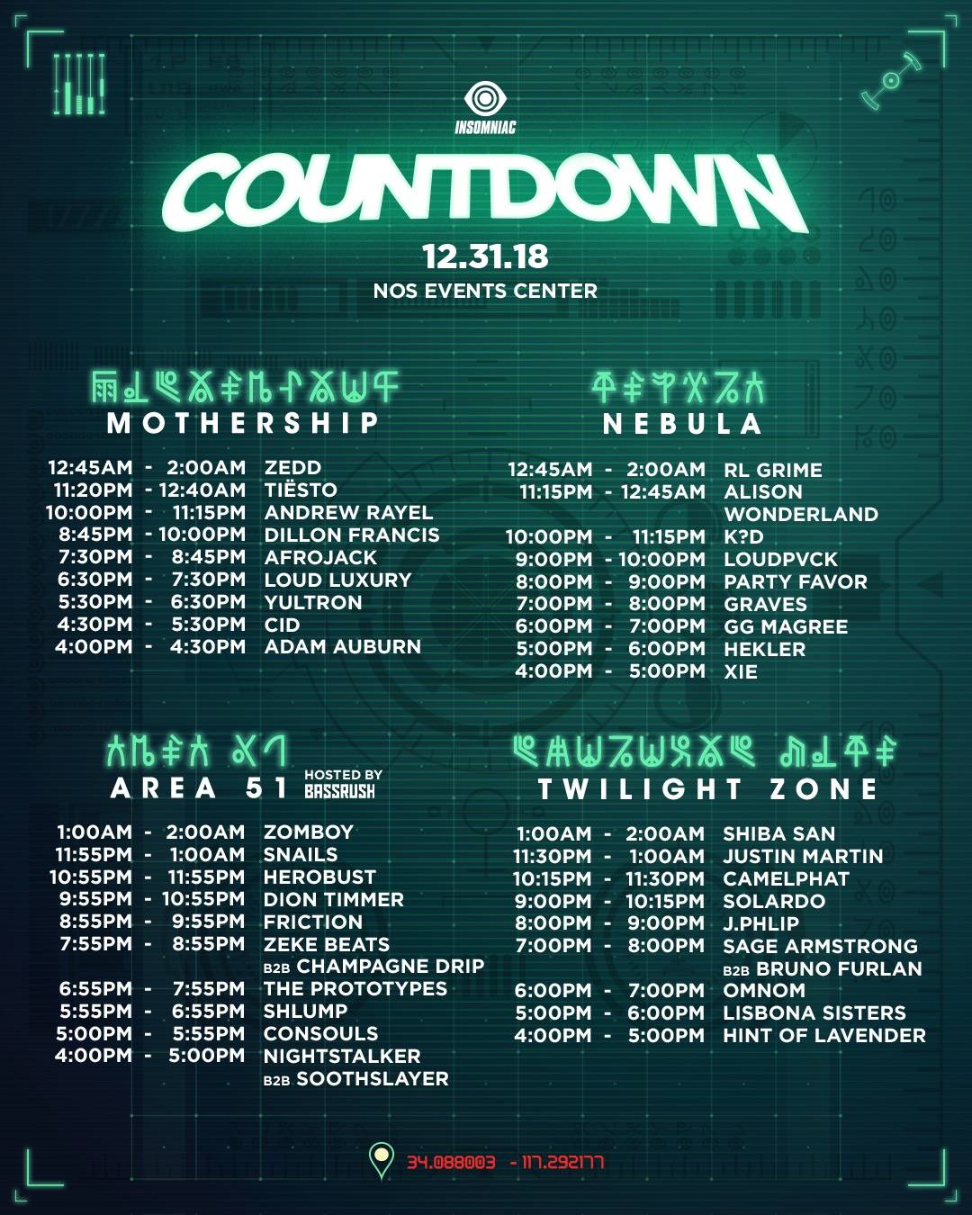 Countdown NYE 2018 Set Times