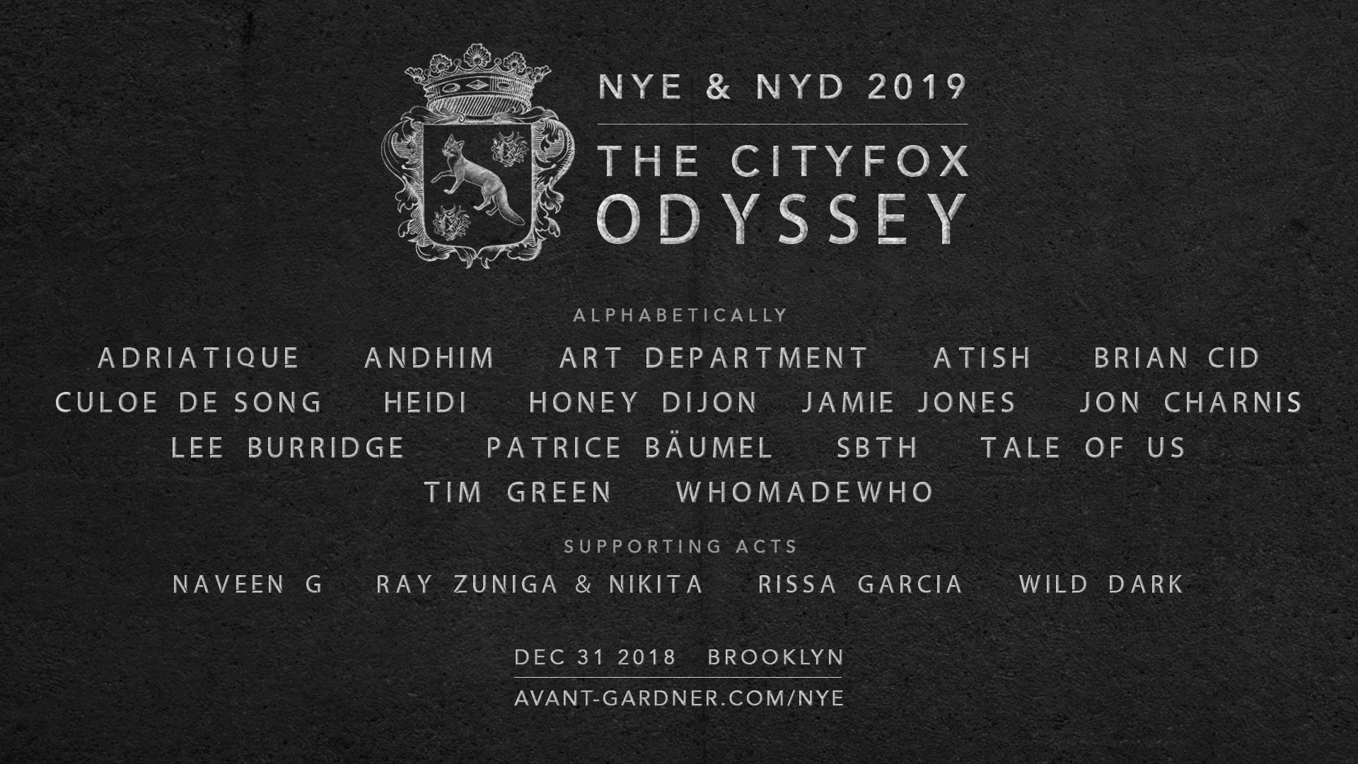 The Cityfox Odyssey: NYE & NYD 2019 Lineup