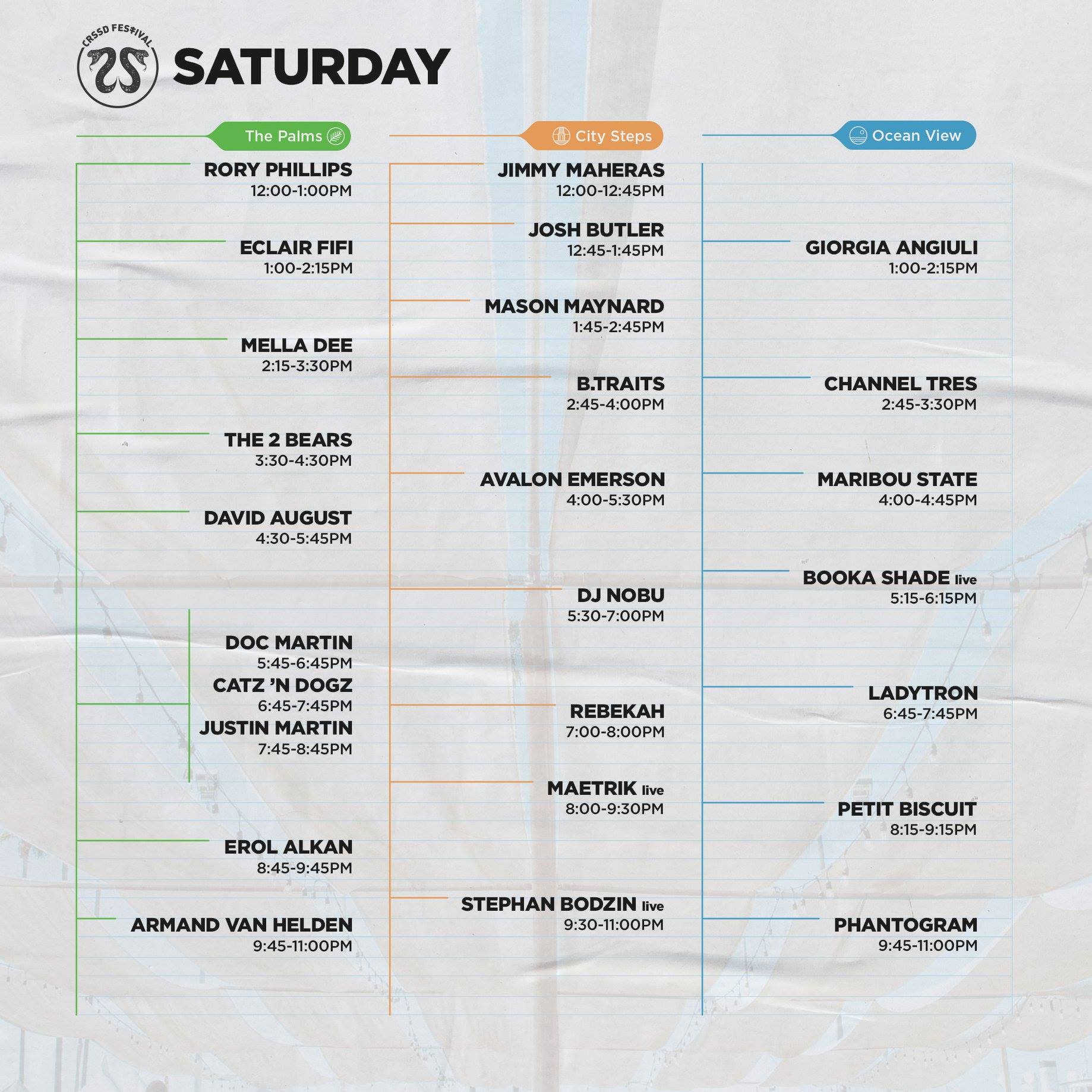 CRSSD Festival Spring 2019 Set Times - Saturday