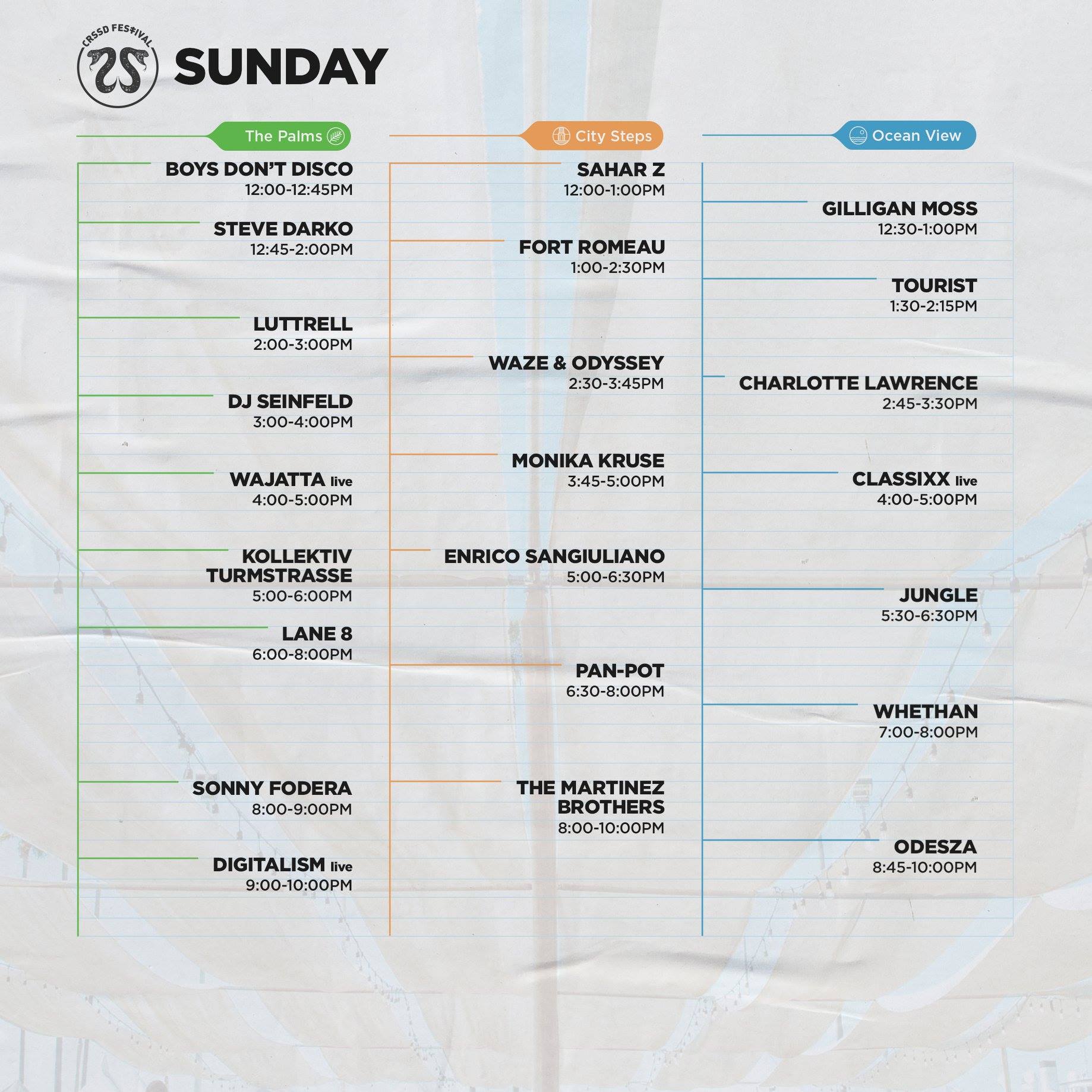 CRSSD Festival Spring 2019 Set Times - Sunday