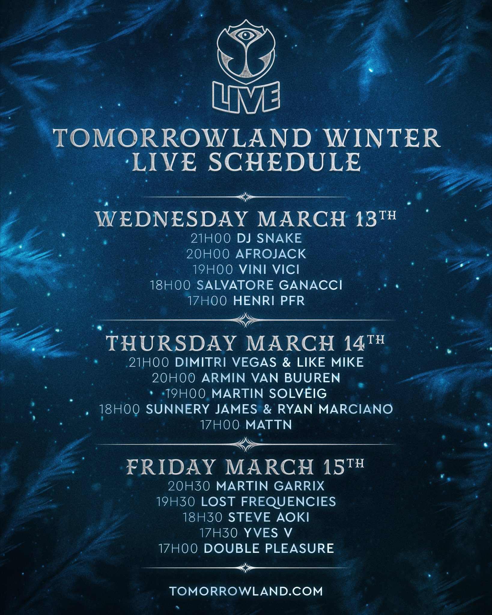 Tomorrowland Winter 2019 Live Schedule