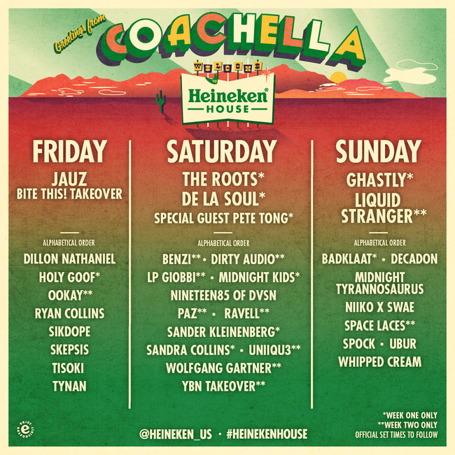 Coachella Heineken House 2019 Lineup