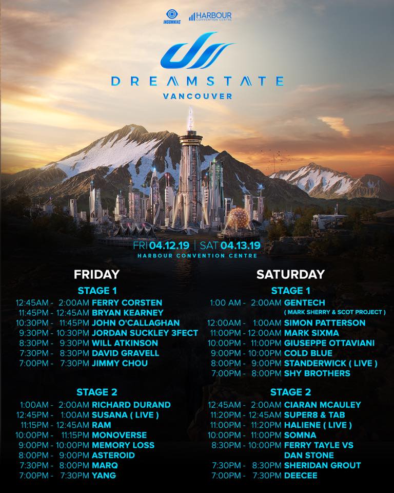 Dreamstate Vancouver 2019 Set Times