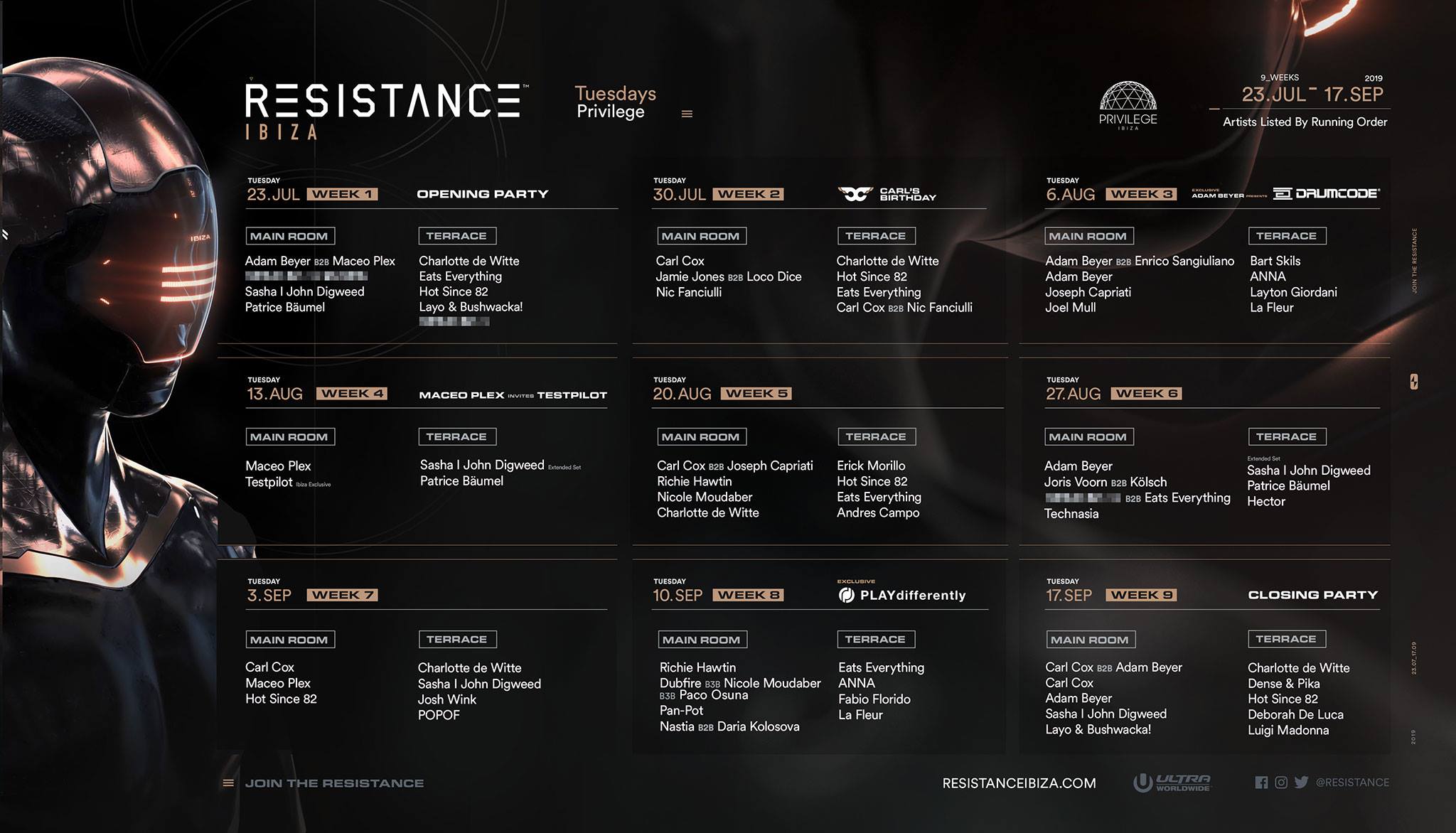 RESISTANCE Ibiza 2019 Season Lineup Calendar