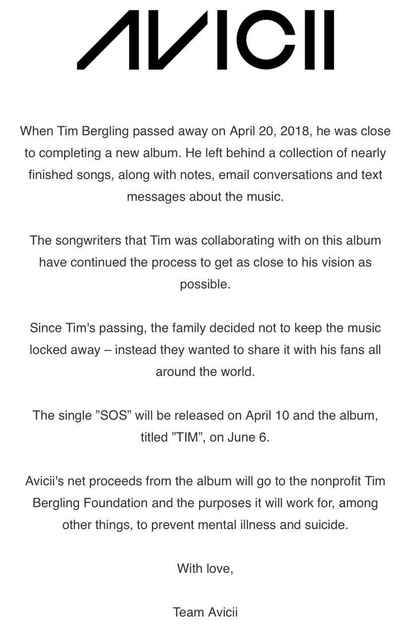 AVICII TIM Announcement