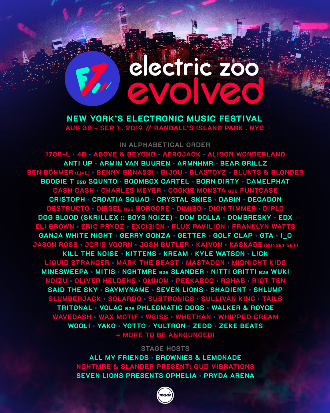 Electric Zoo Evolved 2019 Lineup