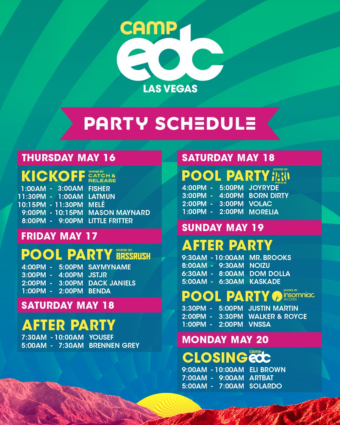 Camp EDC 2019 Party Schedule