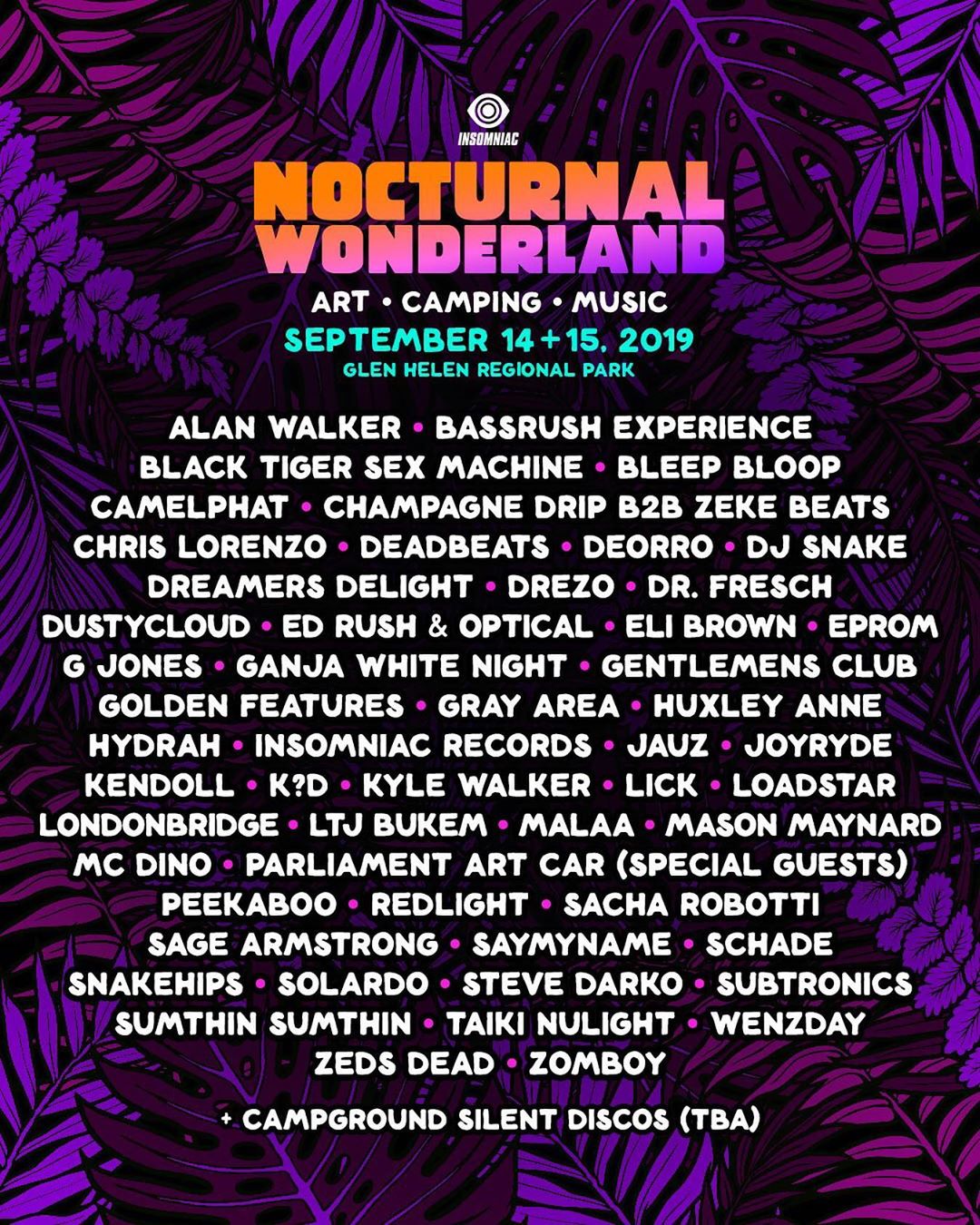 Nocturnal Wonderland 2019 Lineup.