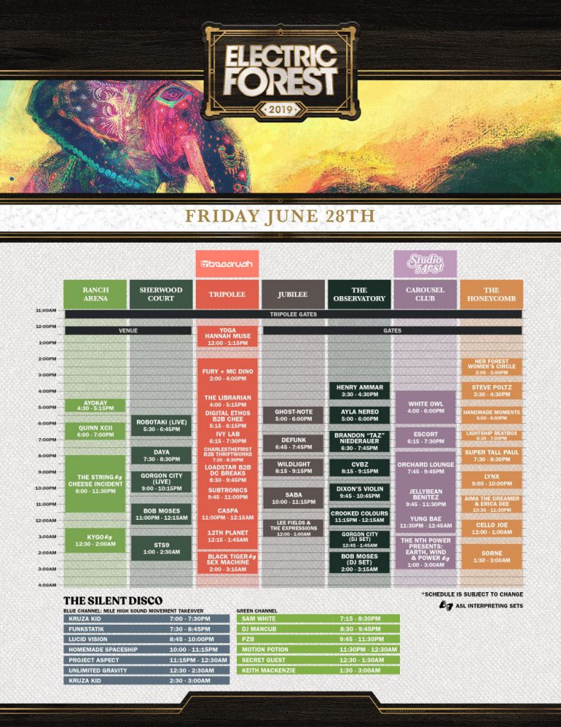 Electric Forest 2019 Set Times Friday