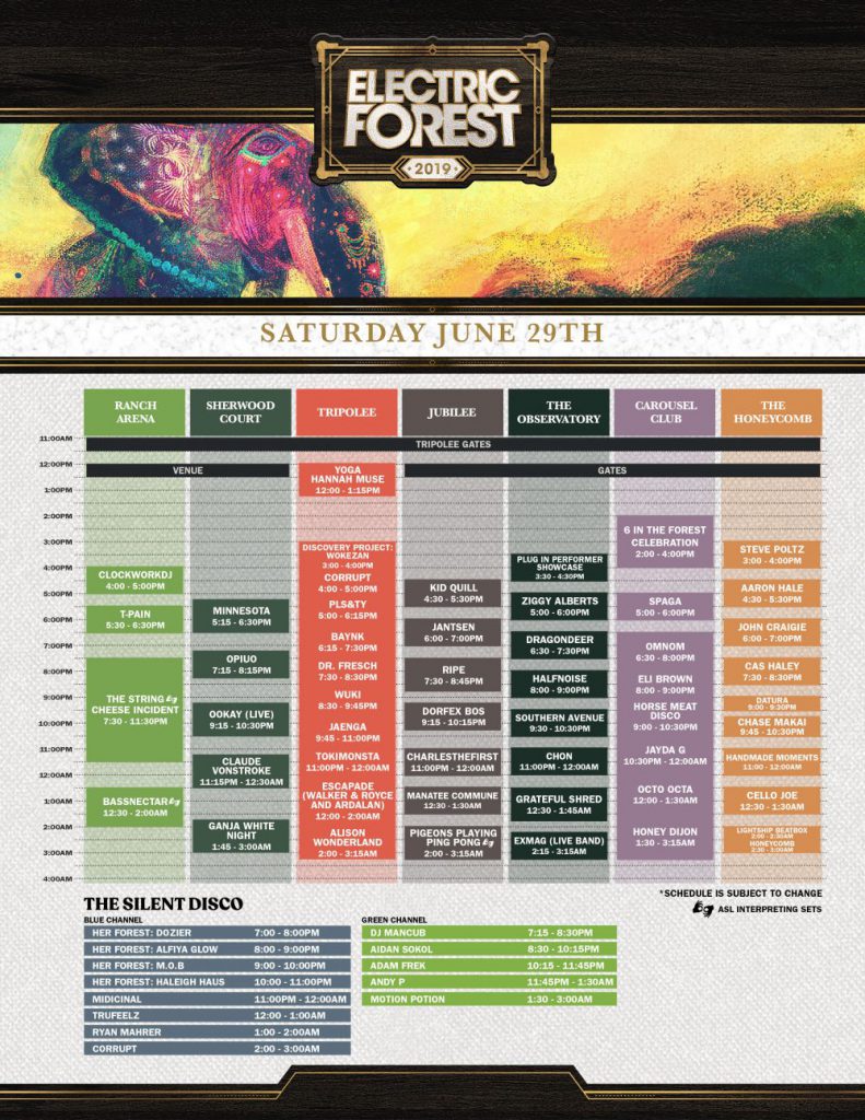 Electric Forest 2019 Set Times Sunday
