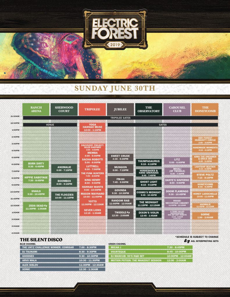 Electric Forest 2019 Set Times Saturday