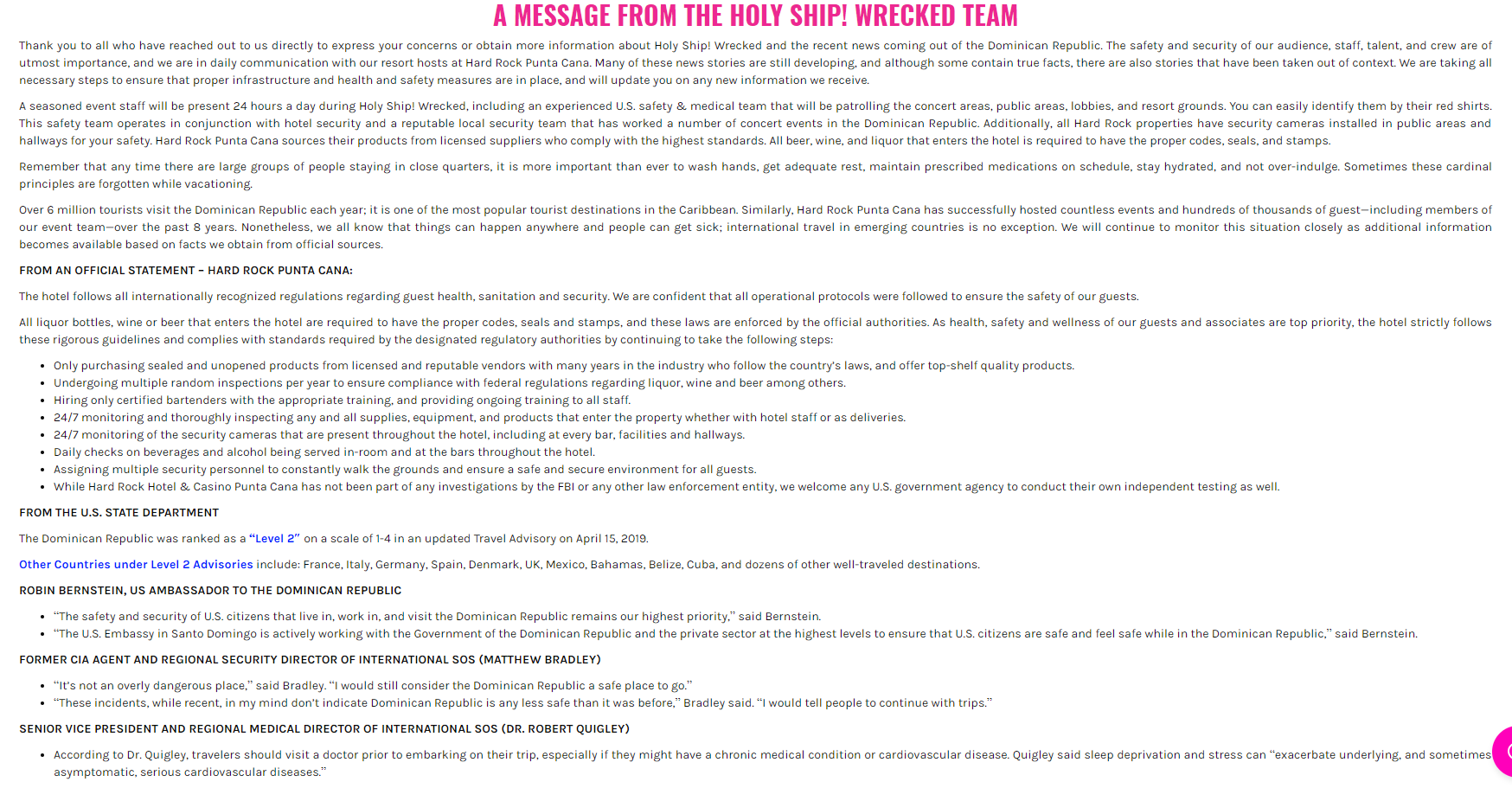 Holy Ship Wrecked Statement