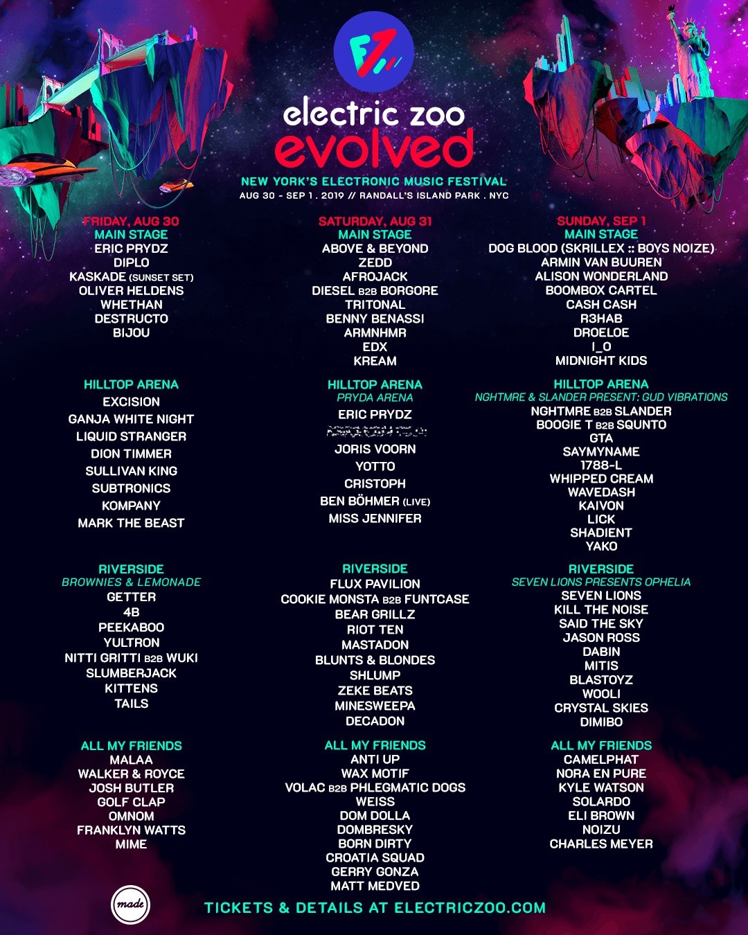 Electric Zoo Evolved 2019 Daily Lineup
