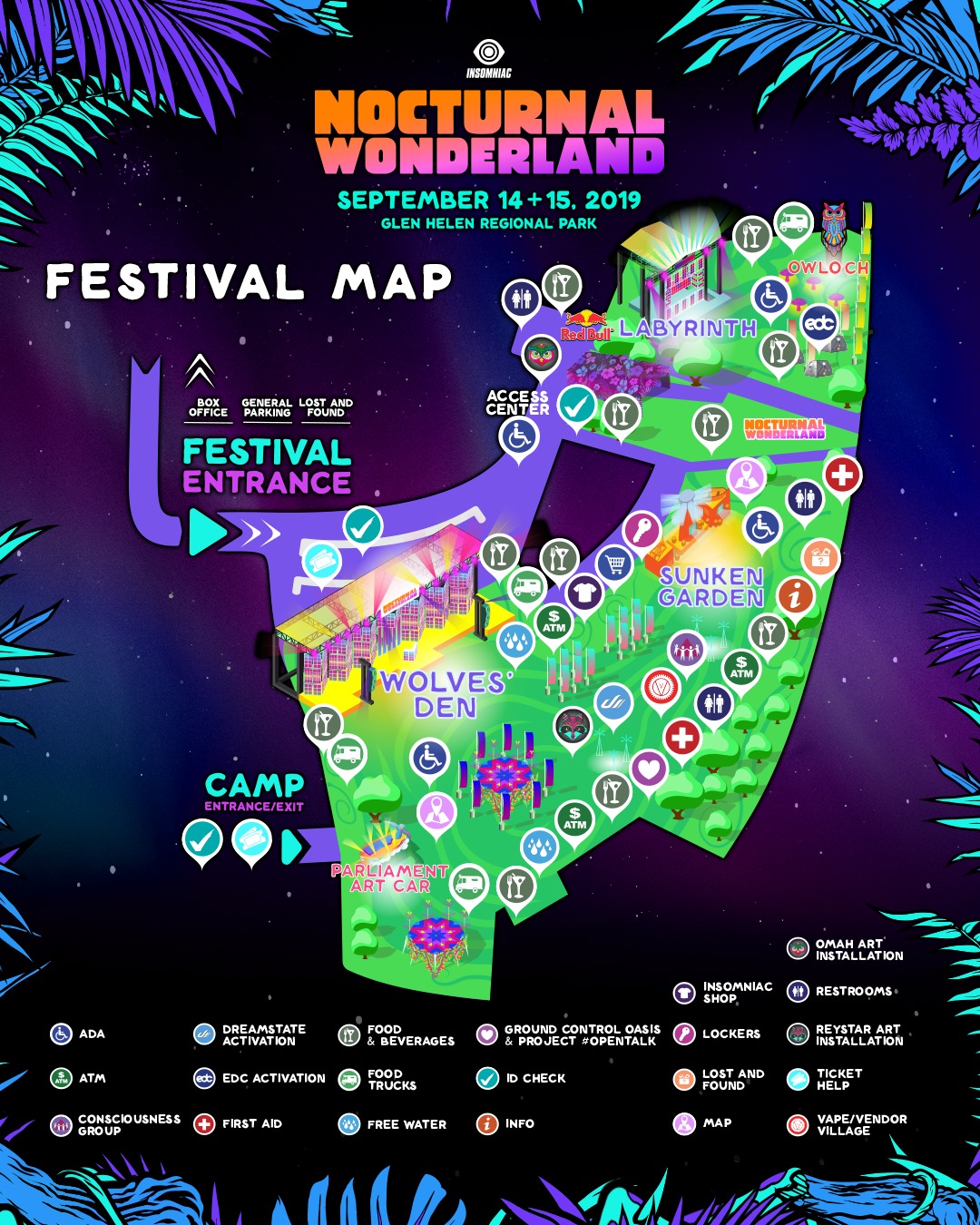 Nocturnal Wonderland 2019 Festival Map