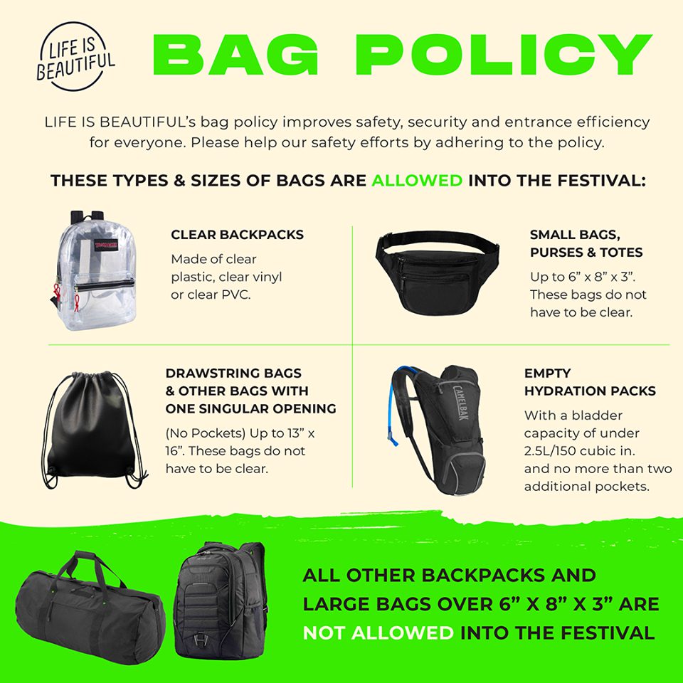 Life Is Beautiful Bag Policy