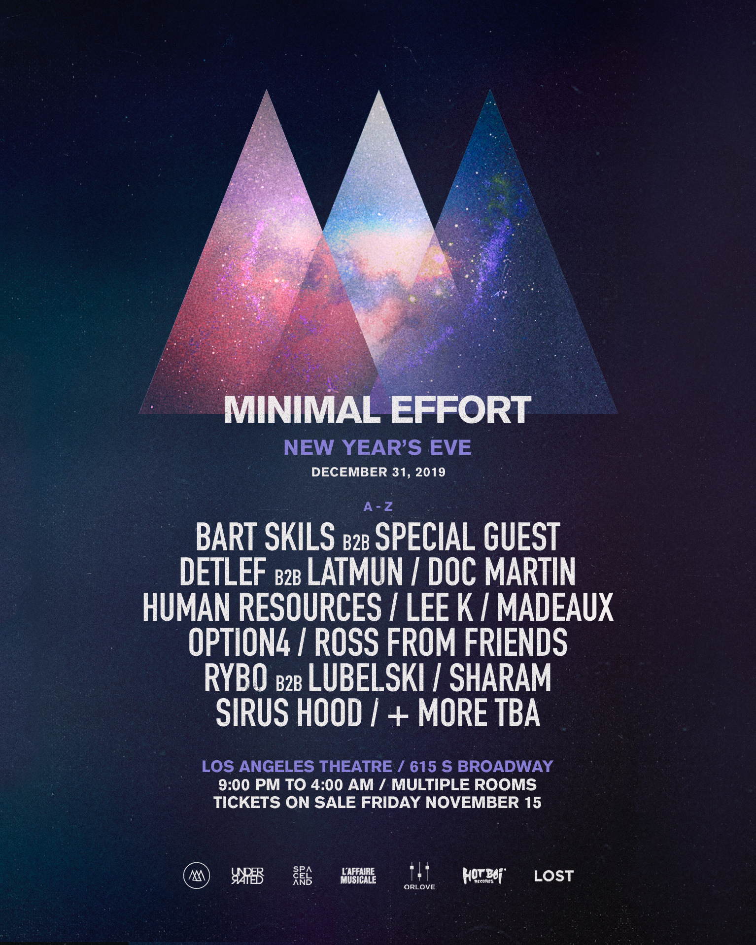 Minimal Effort: New Years Eve 2019 - Phase 1 Lineup