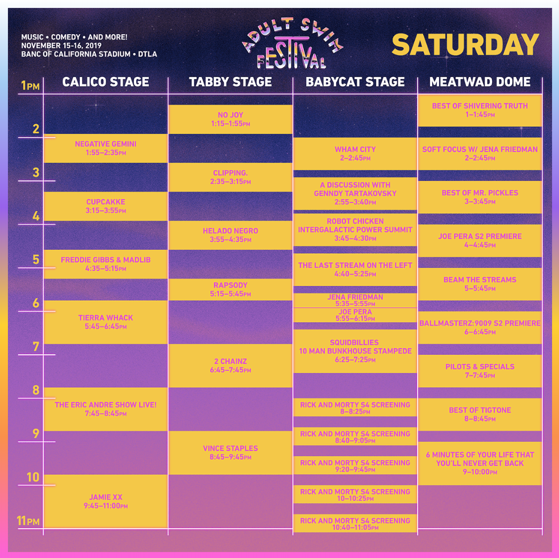 Adult Swim Festival 2019 - Saturday Set Times