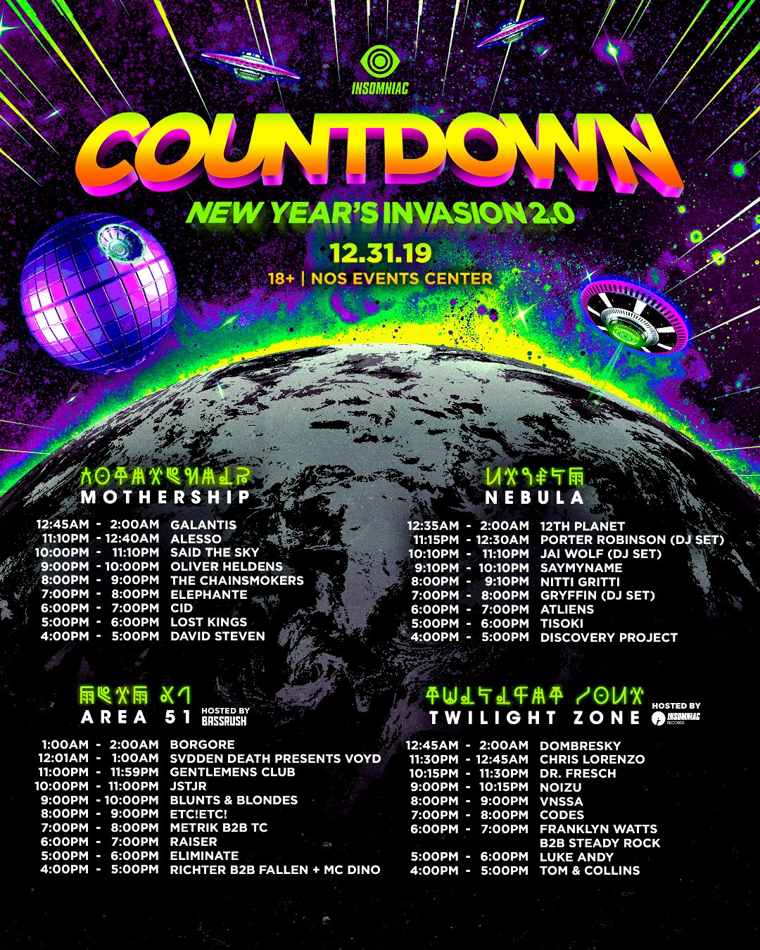 Countdown NYE 2019 Set Times