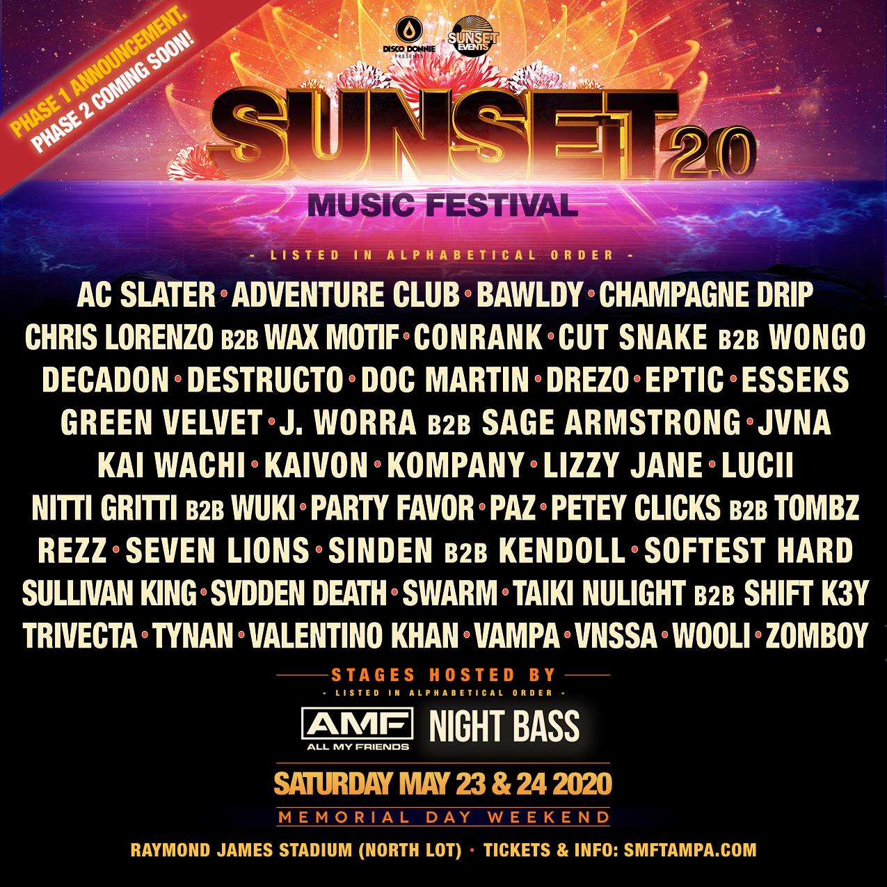 Sunset Music Festival 2020 - Phase 1 Lineup