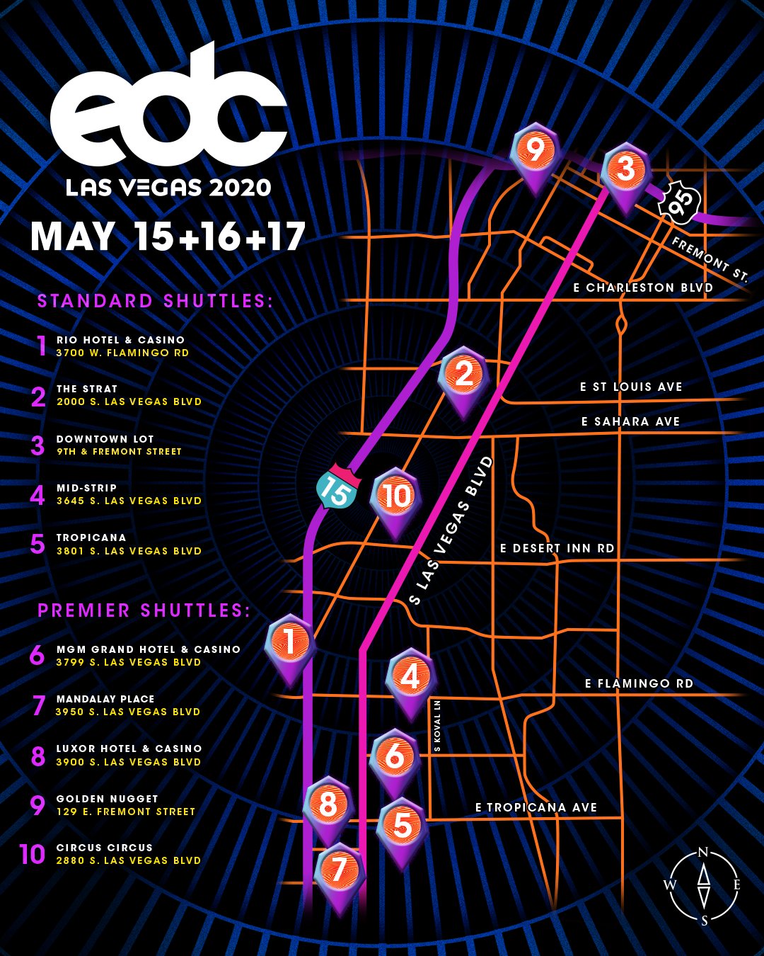 EDC Las Vegas 2020 Shuttle Routes
