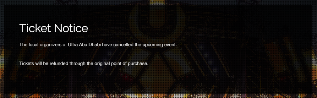 Ultra Abu Dhabi Cancellation Notice