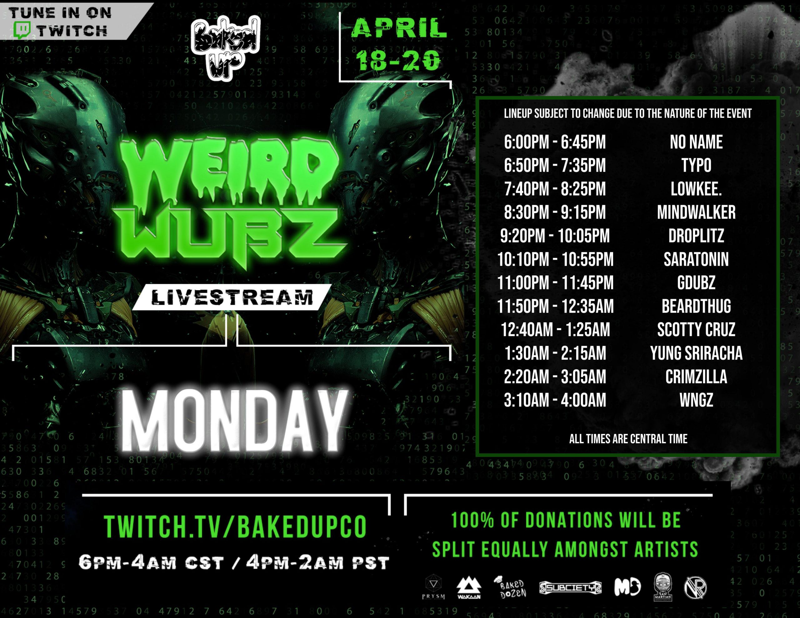 Weird Wubz Livestream Schedule Monday