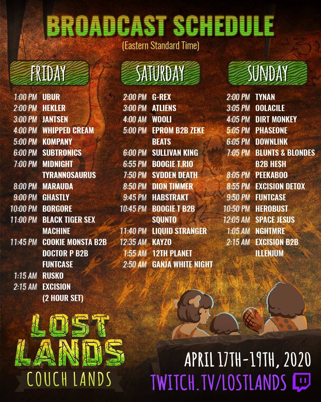 Couch Lands Virtual Festival - Broadcast Schedule