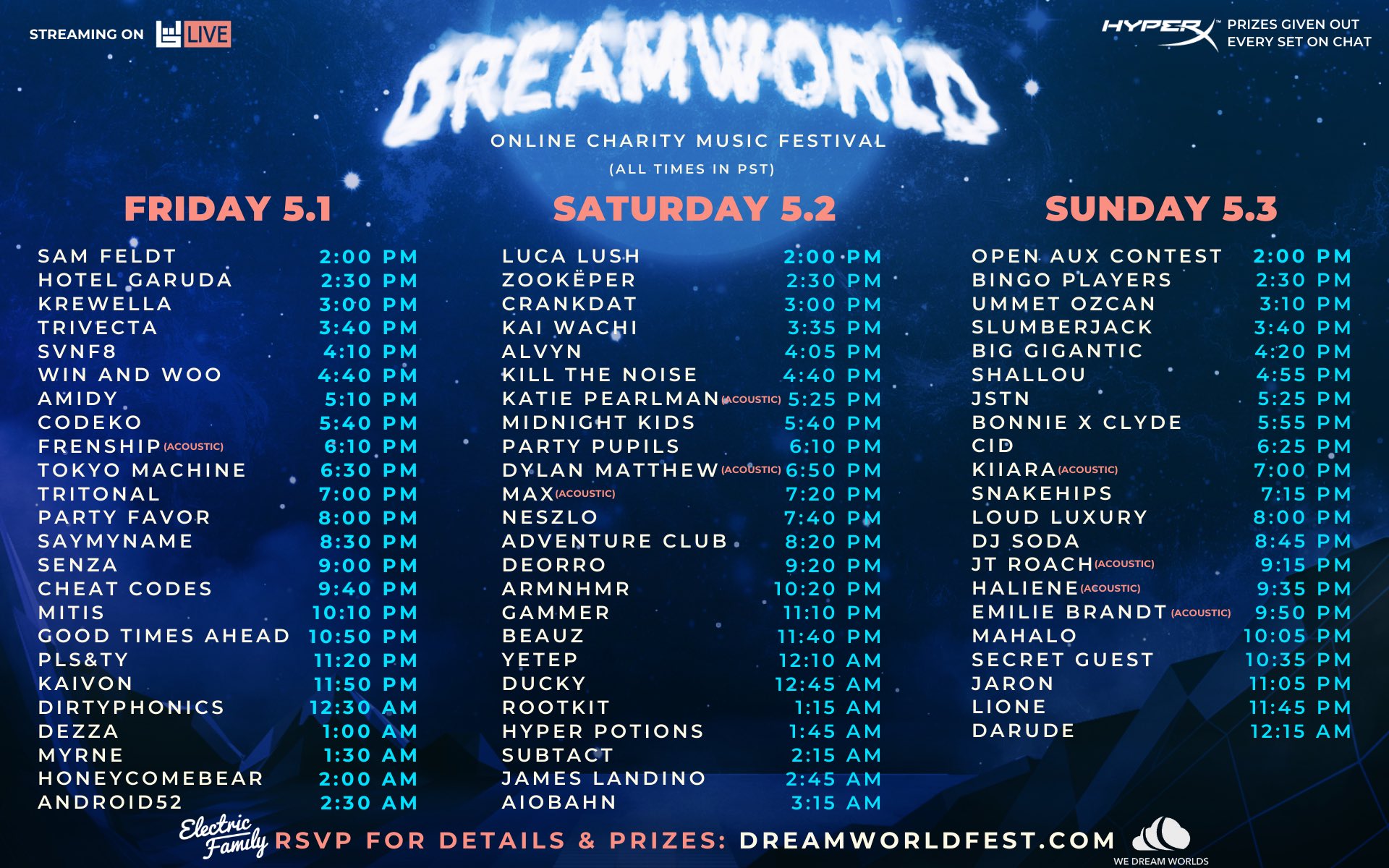 Dreamworld Online Charity Festival - Schedule