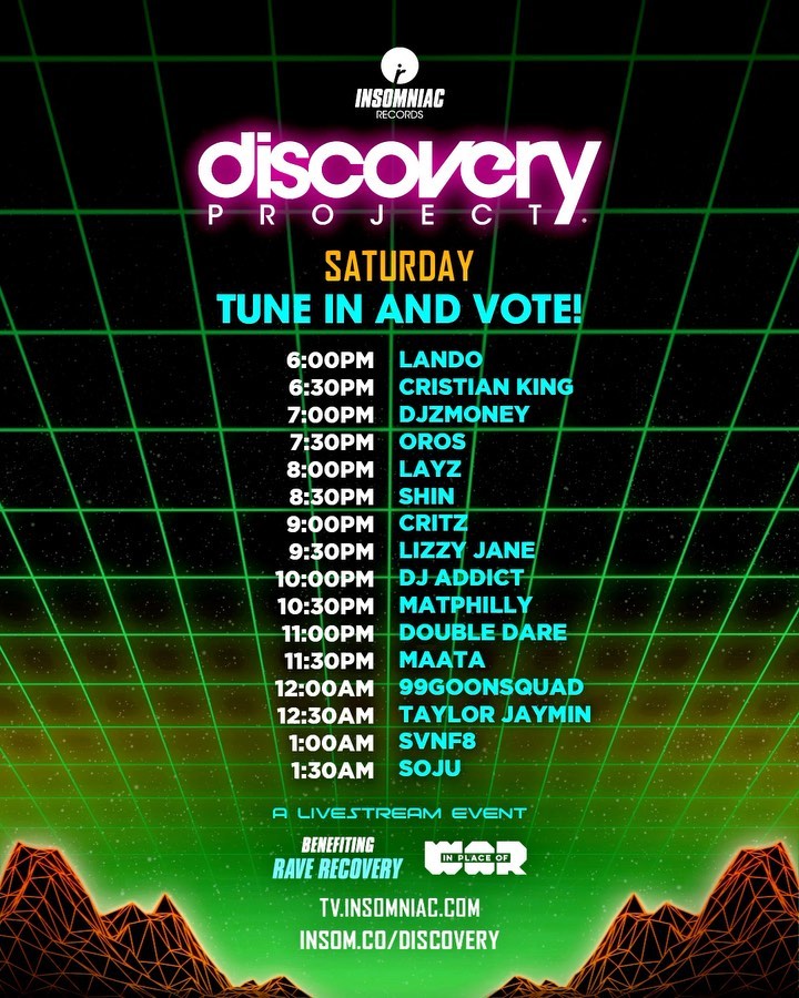 Discovery Project Rave-A-Thon Schedule - Sábado