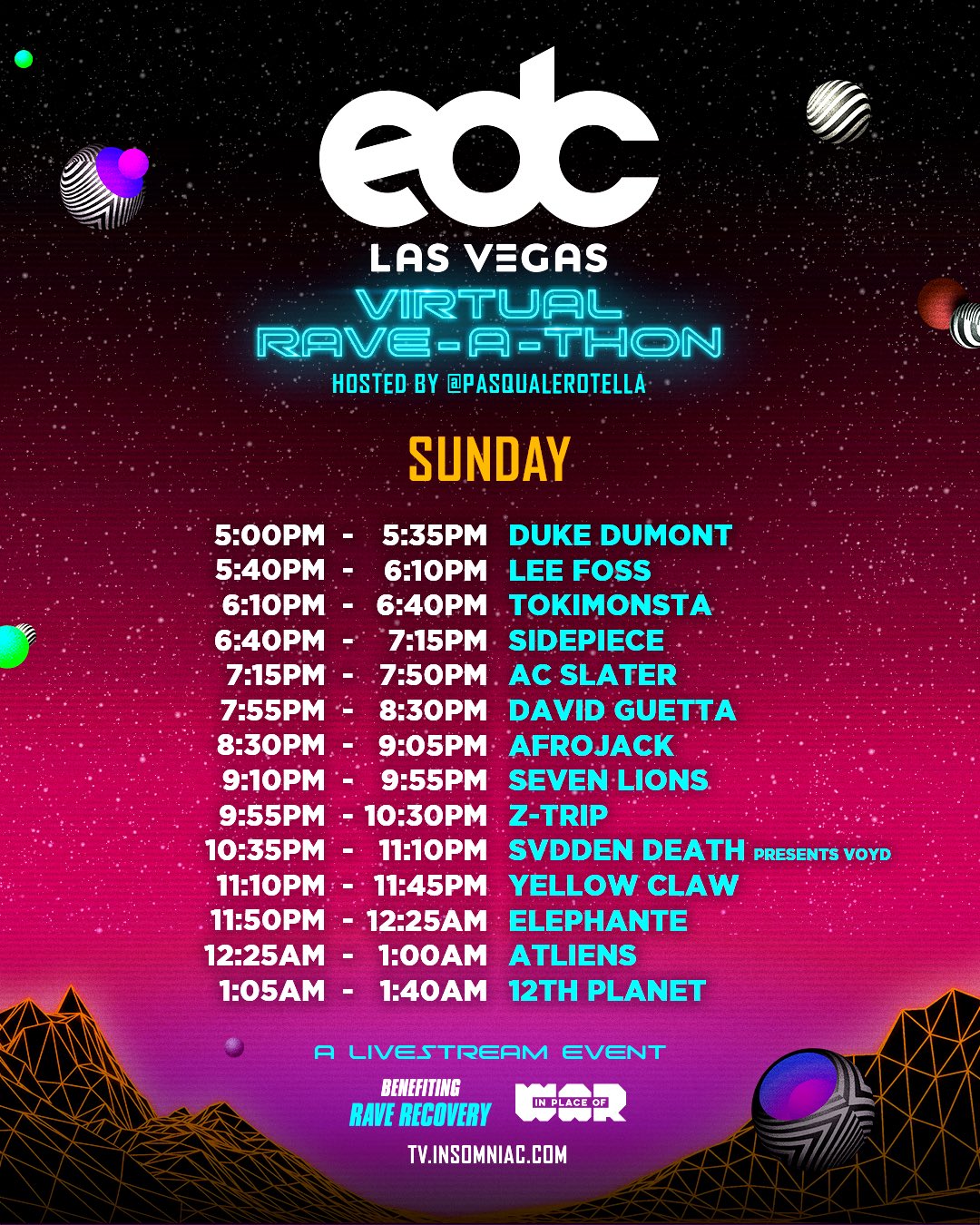 EDC Las Vegas Virtual Rave-A-Thon Schedule - Sunday