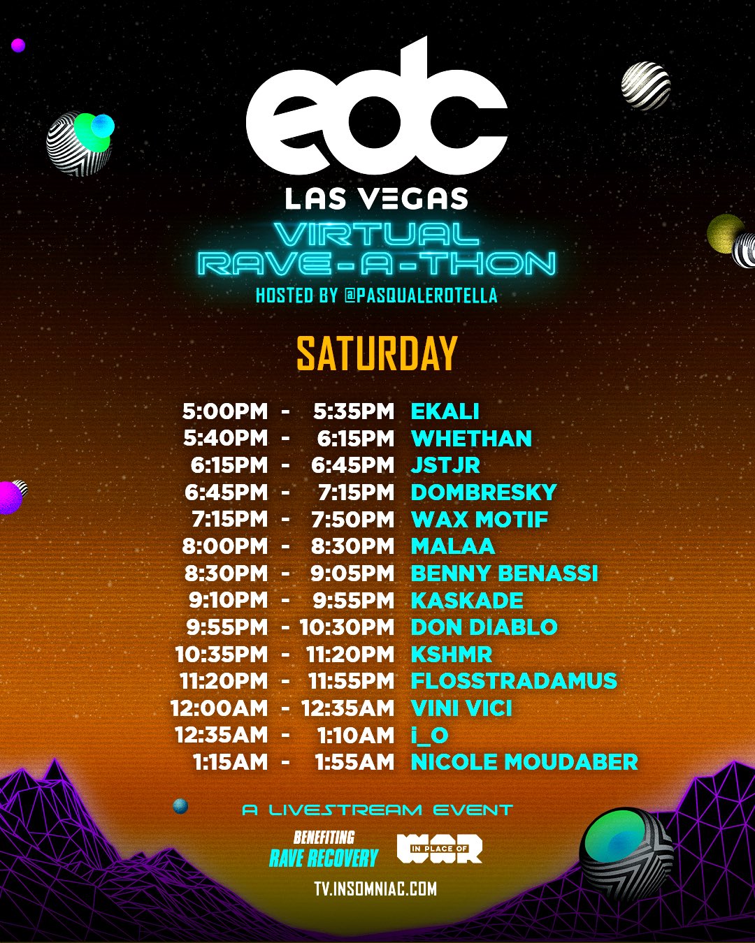 Programa del Rave-A-Thon virtual de EDC Las Vegas - Sábado