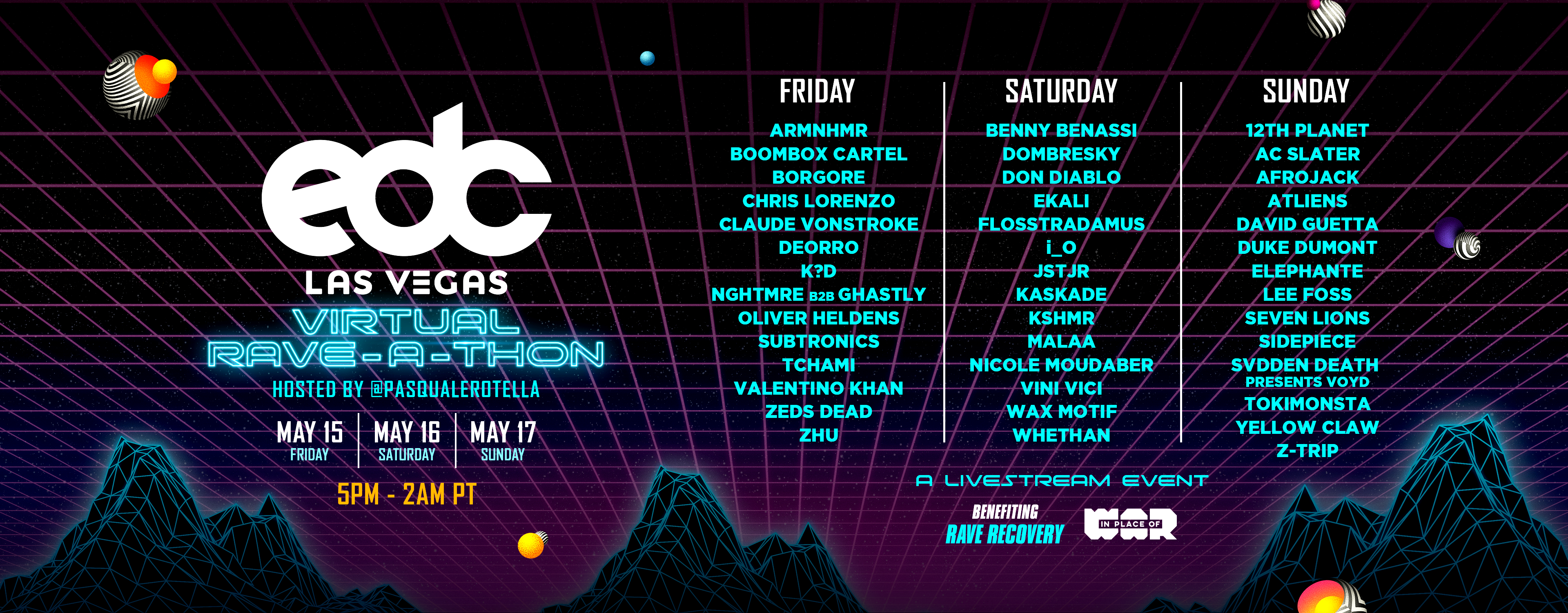 EDC Las Vegas Virtual Rave-A-Thon Lineup By Day