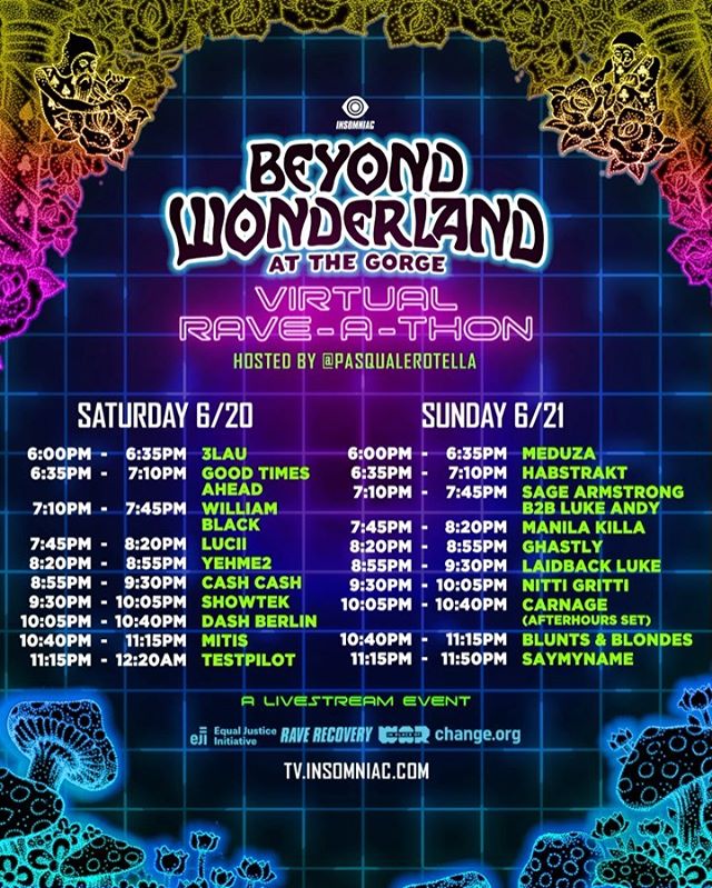 Insomniac drops lineup for Beyond Wonderland at the Gorge Virtual Rave-A-Thon