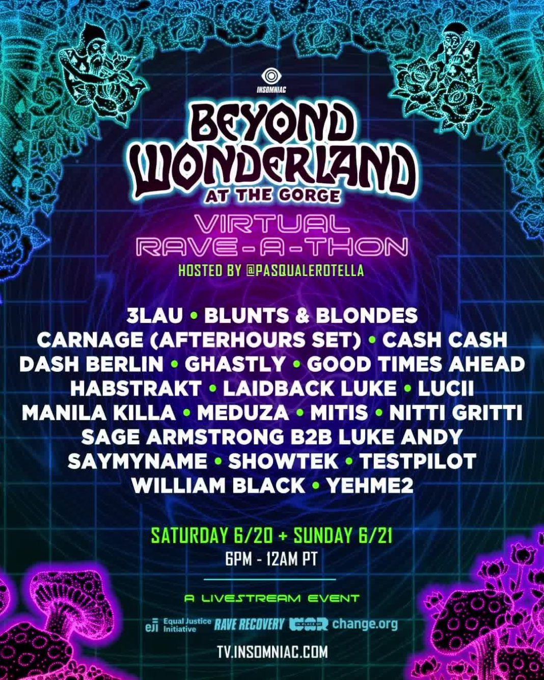 Beyond Wonderland at The Gorge Virtual Rave-A-Thon Lineup & Schedule