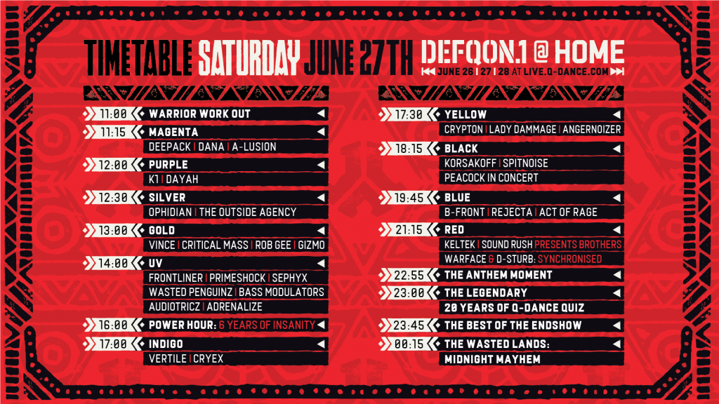 Defqon.1 at Home Festival 2020 Saturday Schedule