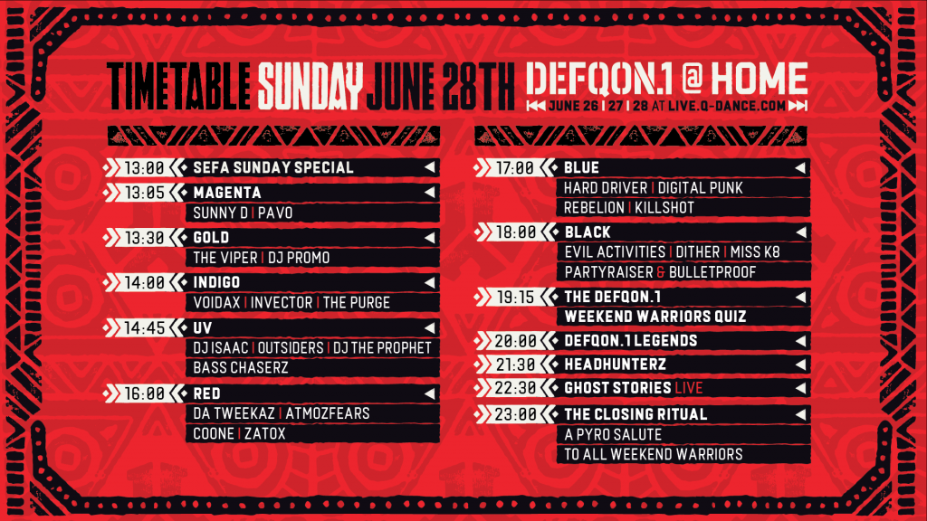 Defqon.1 at Home Festival 2020 Sunday Schedule