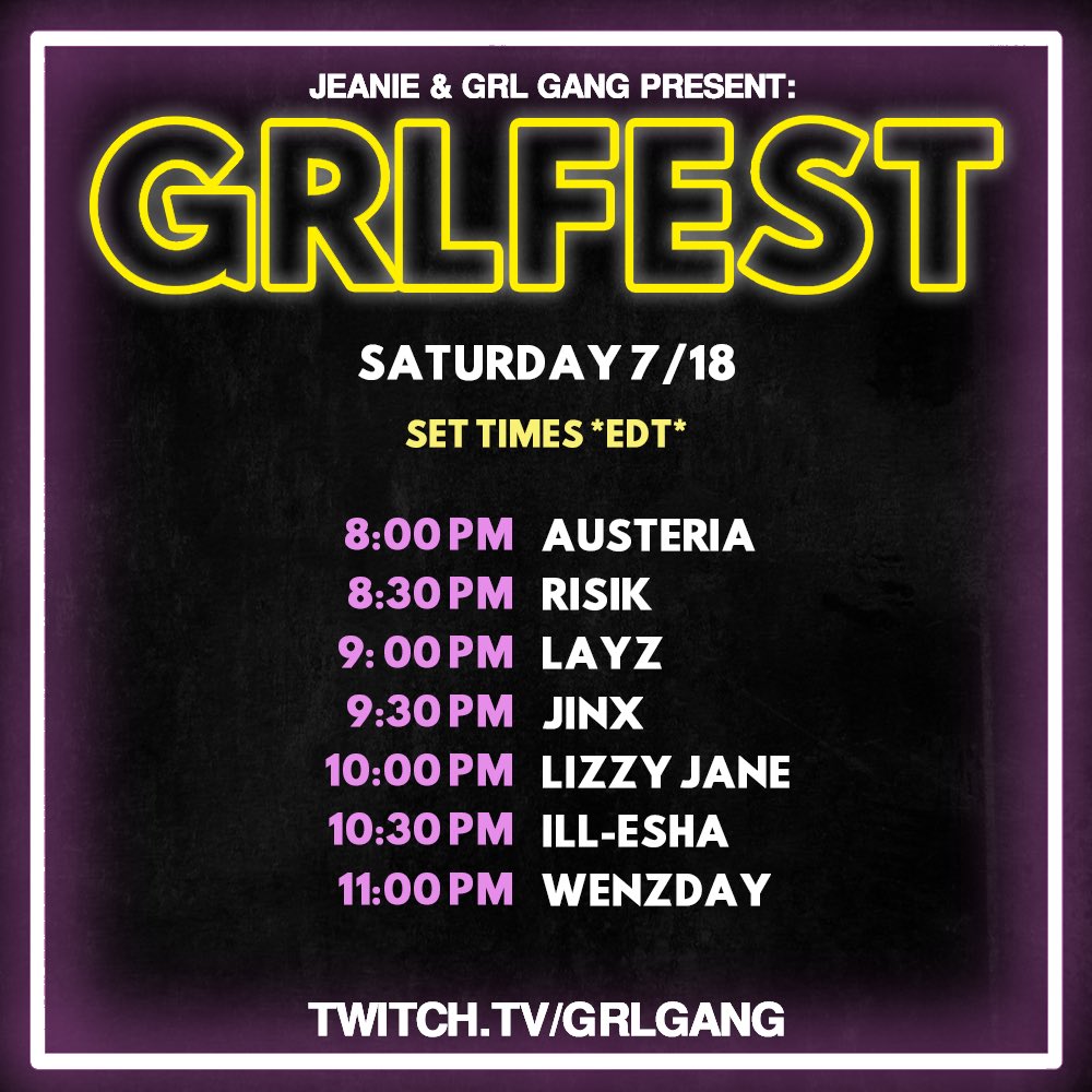 GRL GANG GRLFEST 2020 Set Times - Saturday