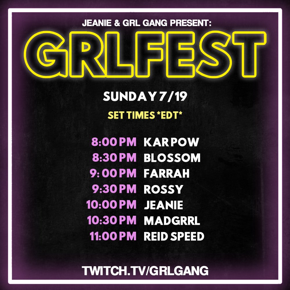 GRL GANG GRLFEST 2020 Set Times - Sunday