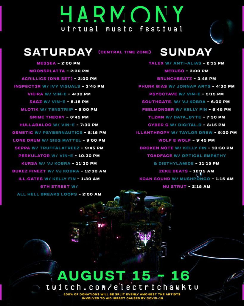 Electric Hawk Harmony Virtual Music Festival August Set Times