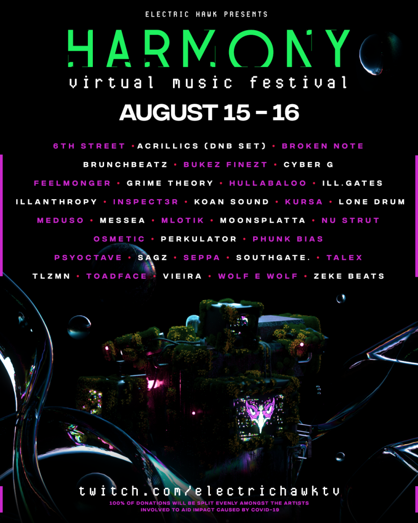 Electric Hawk Harmony Virtual Music Festival August Lineup