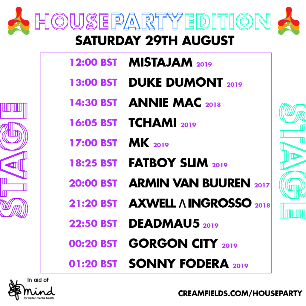 Creamfields House Party Edition Stage Schedule - Saturday