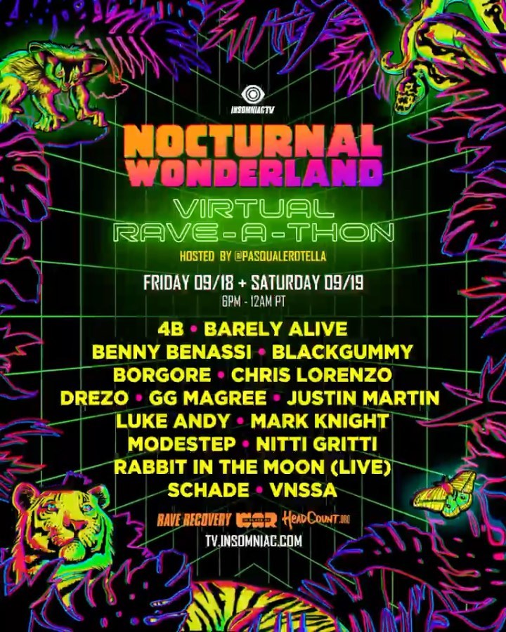 Nocturnal Wonderland Virtual Rave-A-Thon Lineup