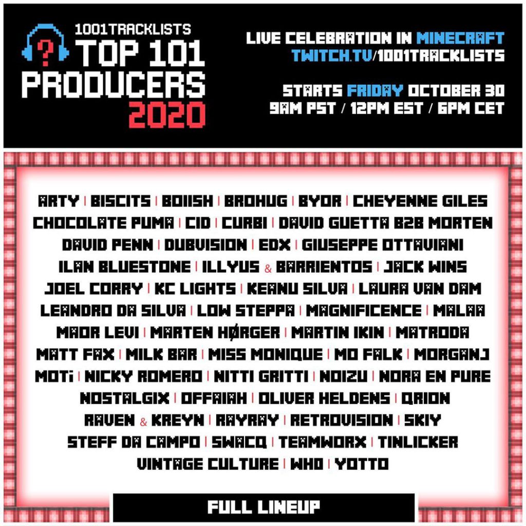 1001tracklists Releases Lineup For Top 101 Producers Minecraft Celebration Edm Identity Virtual minecraft world will mirror the atmosphere of amsterdam dance event (ade) and the city of. 1001tracklists releases lineup for top