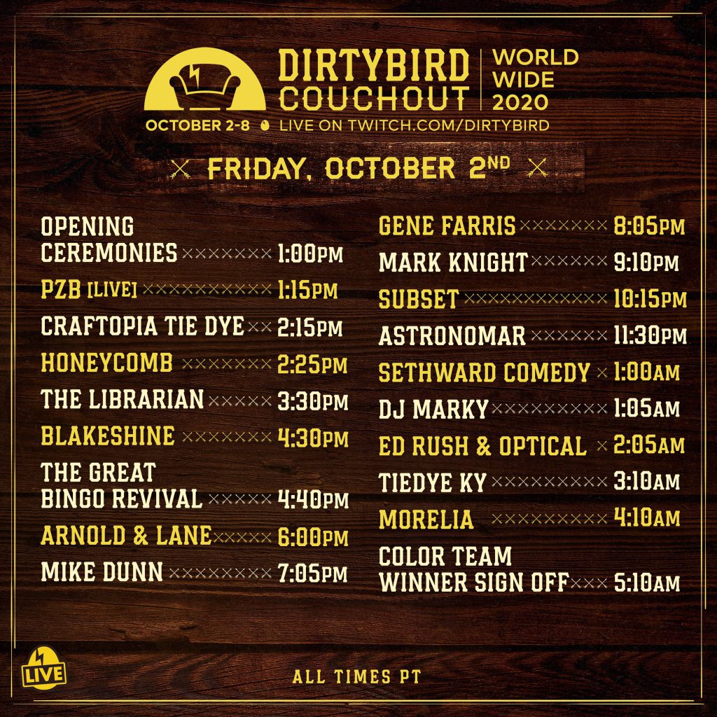 Dirtybird Couchout 2020 Schedule - Friday