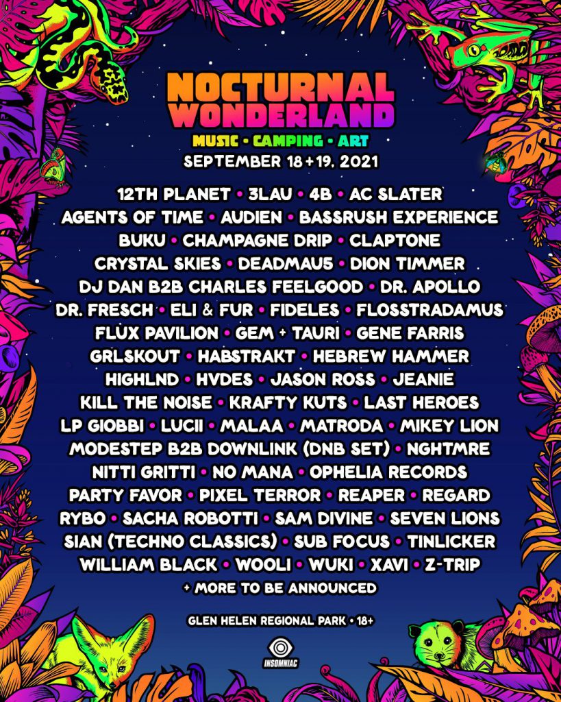 Insomniac shares full lineup for Nocturnal Wonderland’s 2021 return with deadmau5, Seven Lions, Malaa, and moreNocturnal Wonderland 2021 Lineup